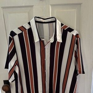 Striped Men's Shirt - Black, White, Brown